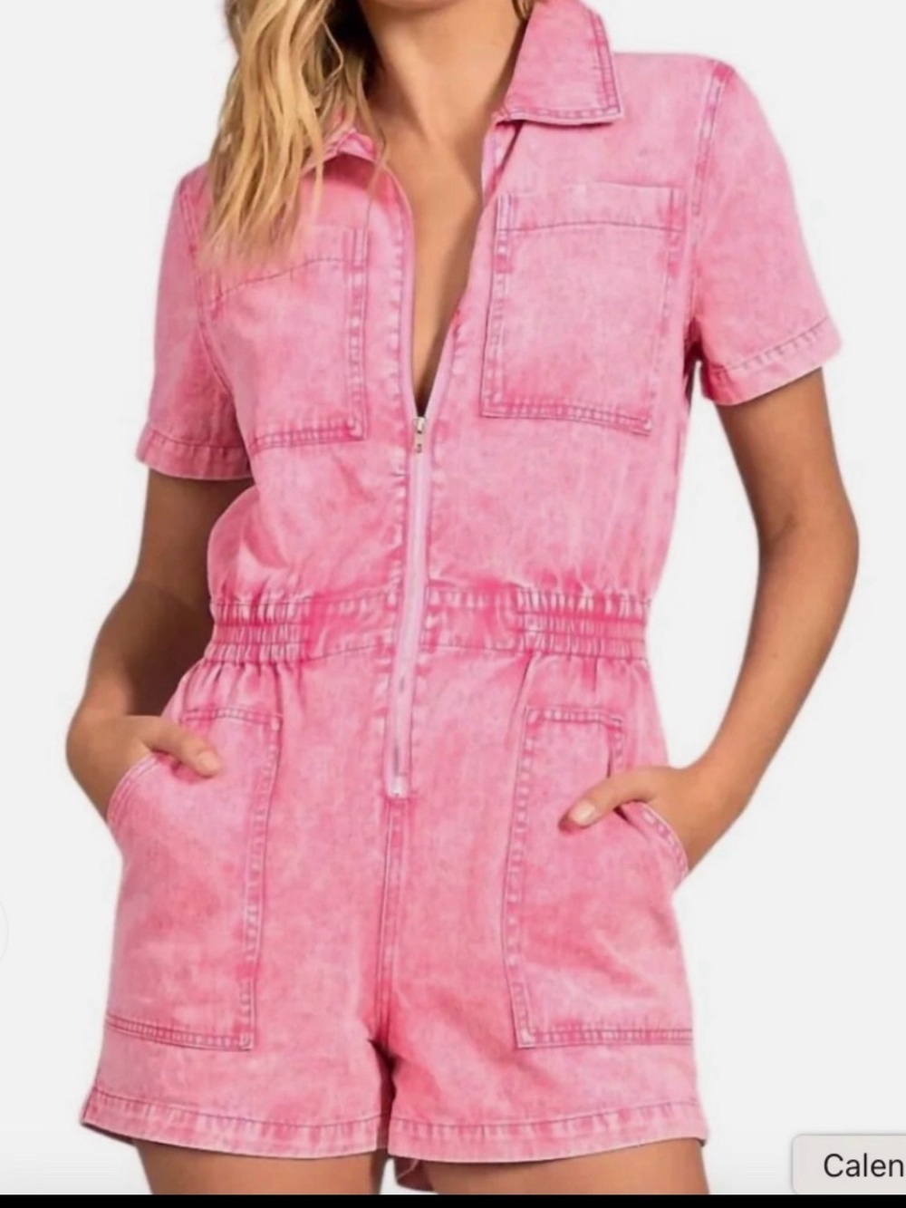 Elan NWT Pink Acid Wash Short Sleeve Zip Front Utility Romper